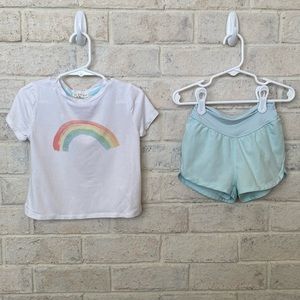 Rainbow t-shirt and athletic shorts